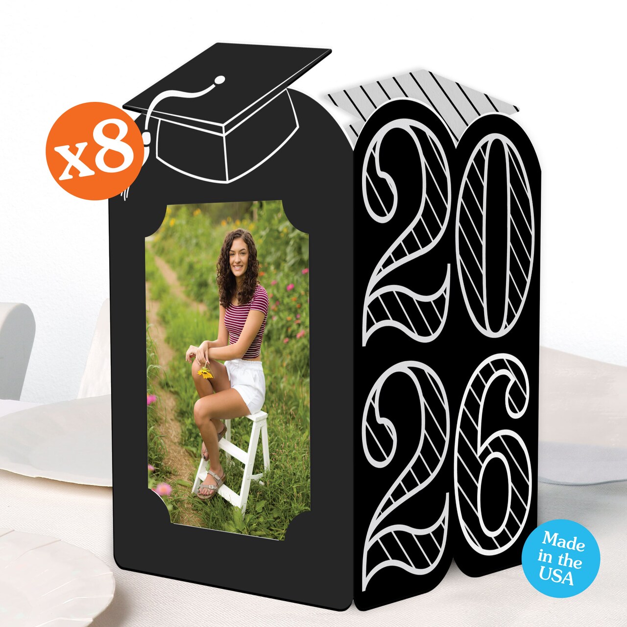 Big Dot of Happiness Black & White 2026 Graduation Photo Holder Centerpieces, 4x6 Picture Display Box, Table Decoration Centerpiece for Grad Party Decor, 8 Count
